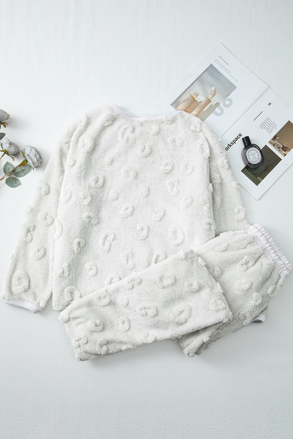 Light Grey Textured Leopard Fleece Loose Two Piece Lounge Set - loveforevers