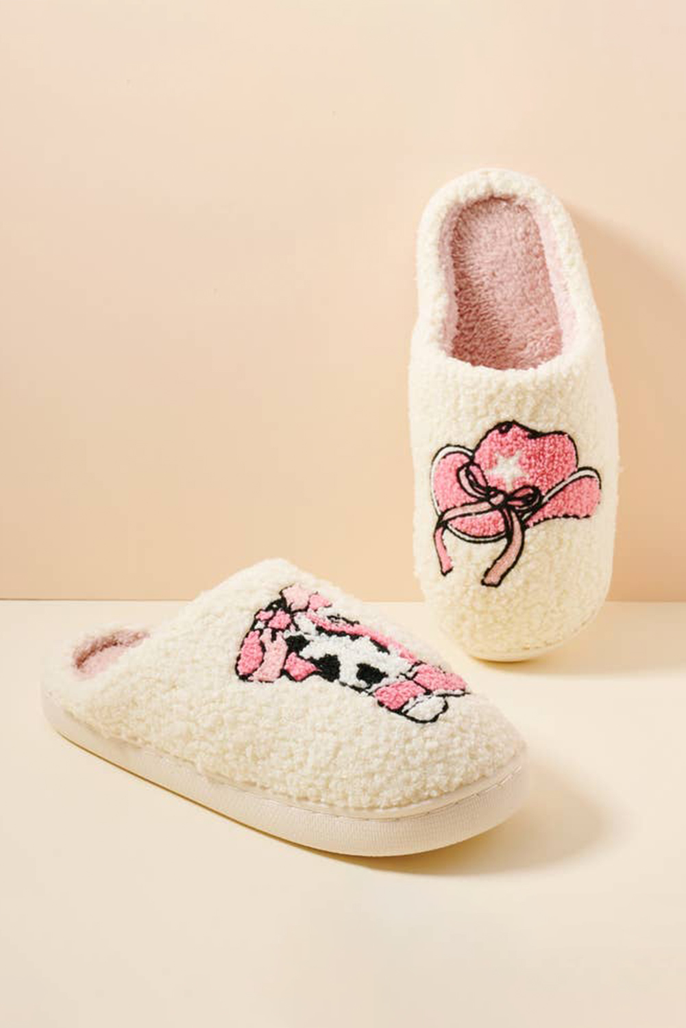 White Cowgirl Hat & Boot Printed Plush Thermal Home Slippers - loveforevers