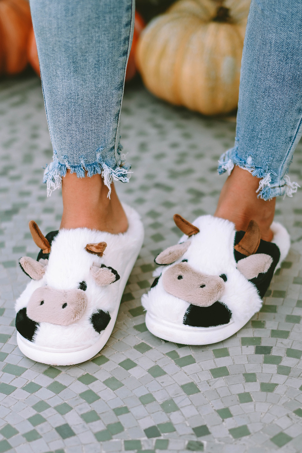 White Cartoon Animal Cow Plush Slippers - loveforevers