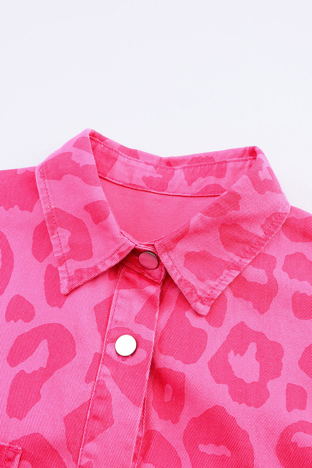 Pink Leopard Print Button Cuffs Raw Hem Jacket - loveforevers
