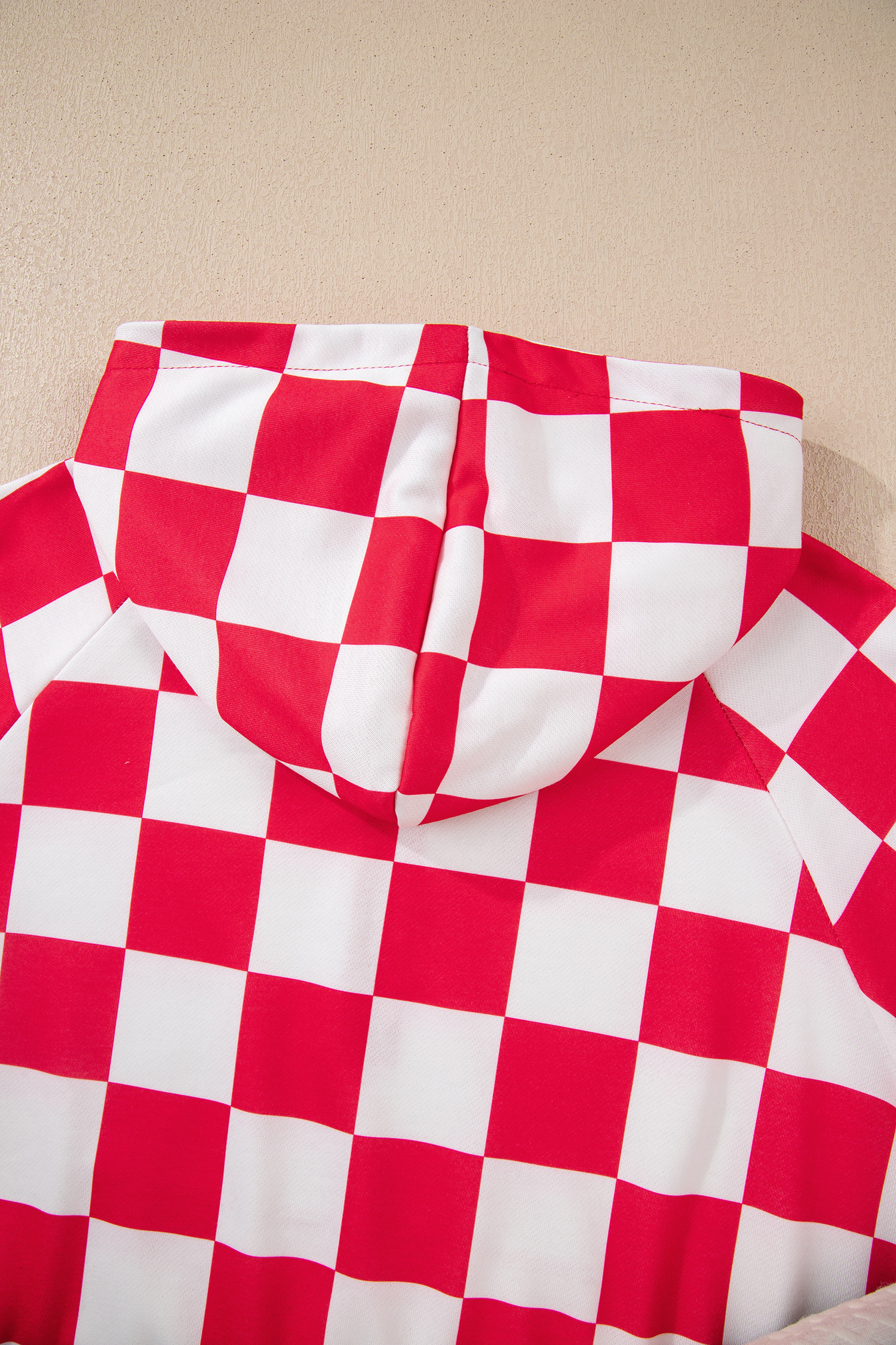 Red Checkered Print Half Zip Hoodie Loose Pant Set - loveforevers