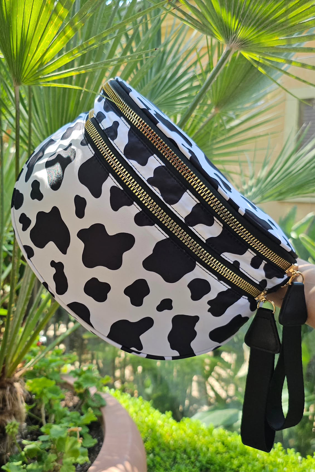 Jungle Green Double Zip Crescent Shape Adjustable Sling Bag - loveforevers