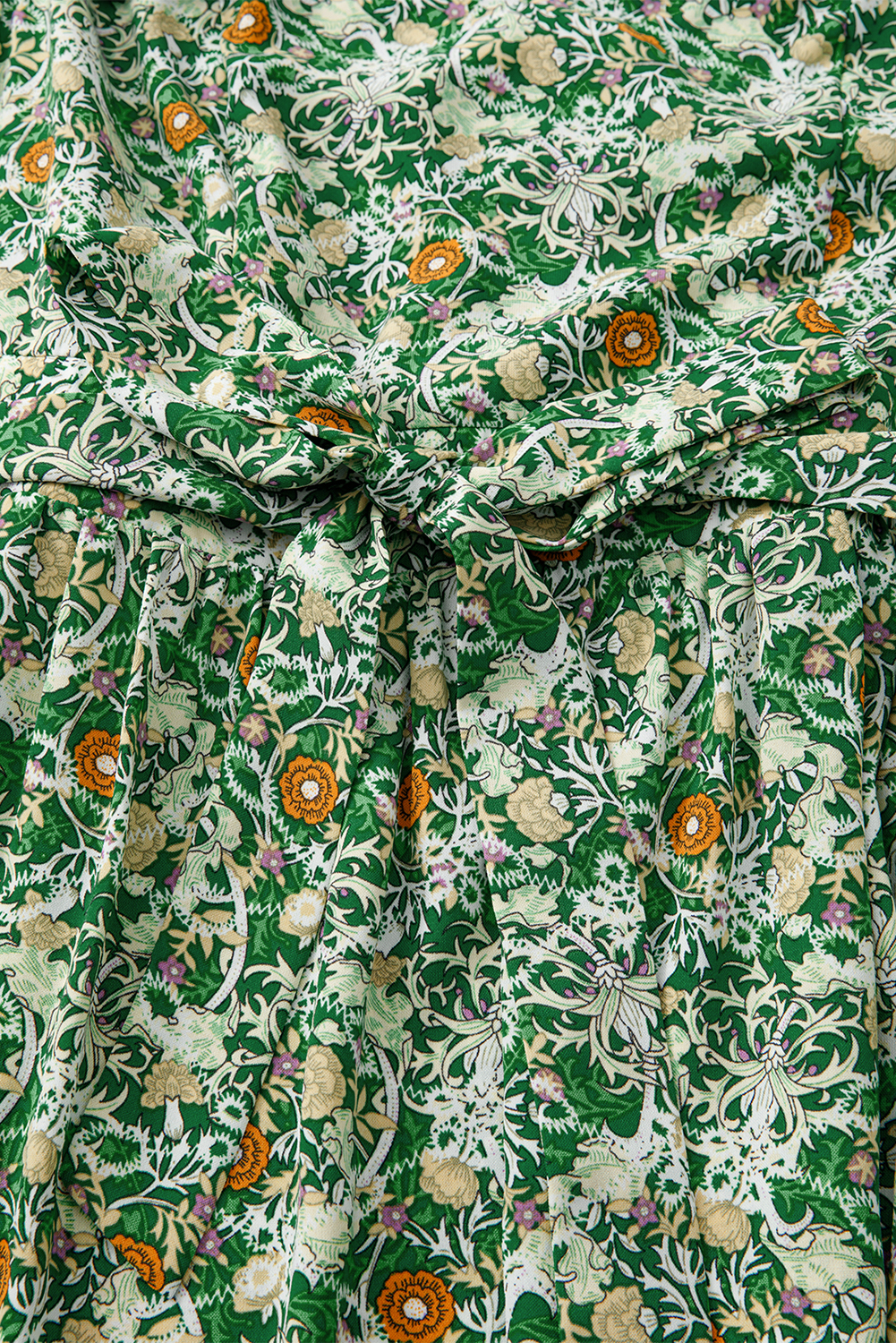 Green Flower Print Flutter Sleeve V Neck Sashed Ruffled Mini Dress - loveforevers
