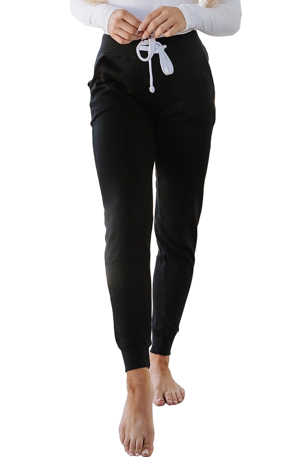 Black Drawstring Elastic Waistband Pocketed Joggers - loveforevers
