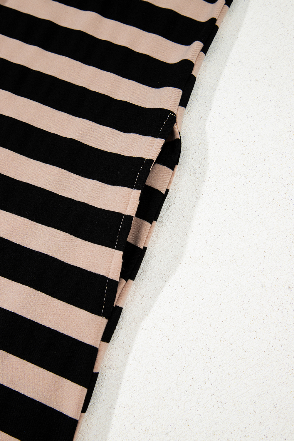 Black Stripe Casual Round Neck T-shirt Maxi Dress with Pockets - loveforevers