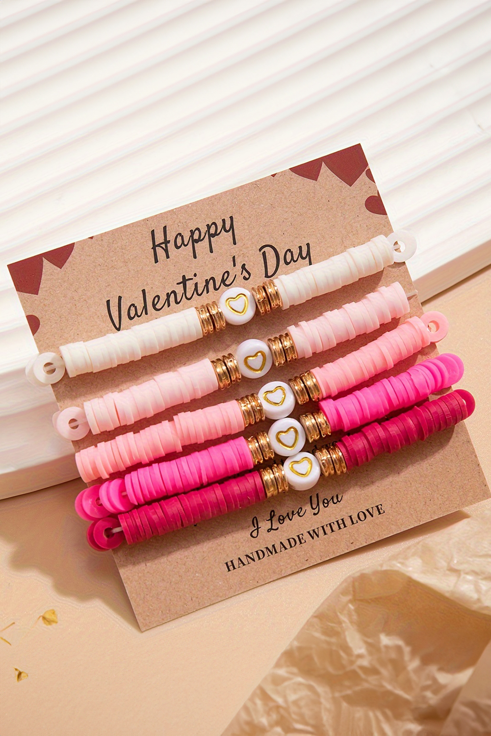 Peach Blossom 5Pcs Valentine Heart Beaded Bracelet - loveforevers