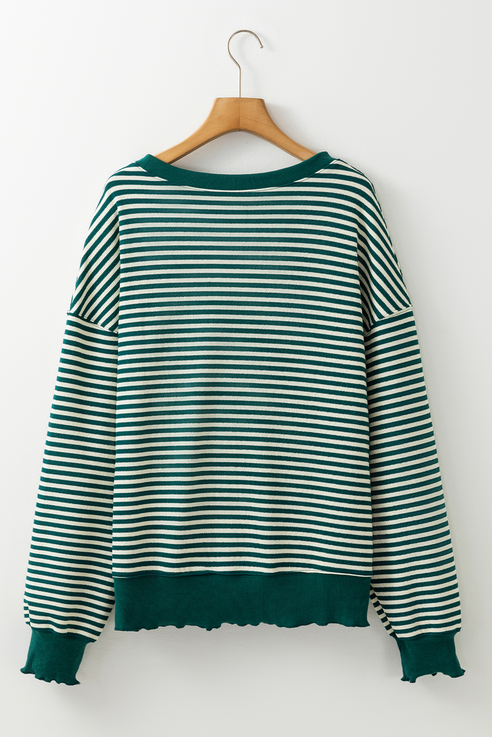 Green Stripe Turkey Pattern Drop Shoulder Pullover Top - loveforevers