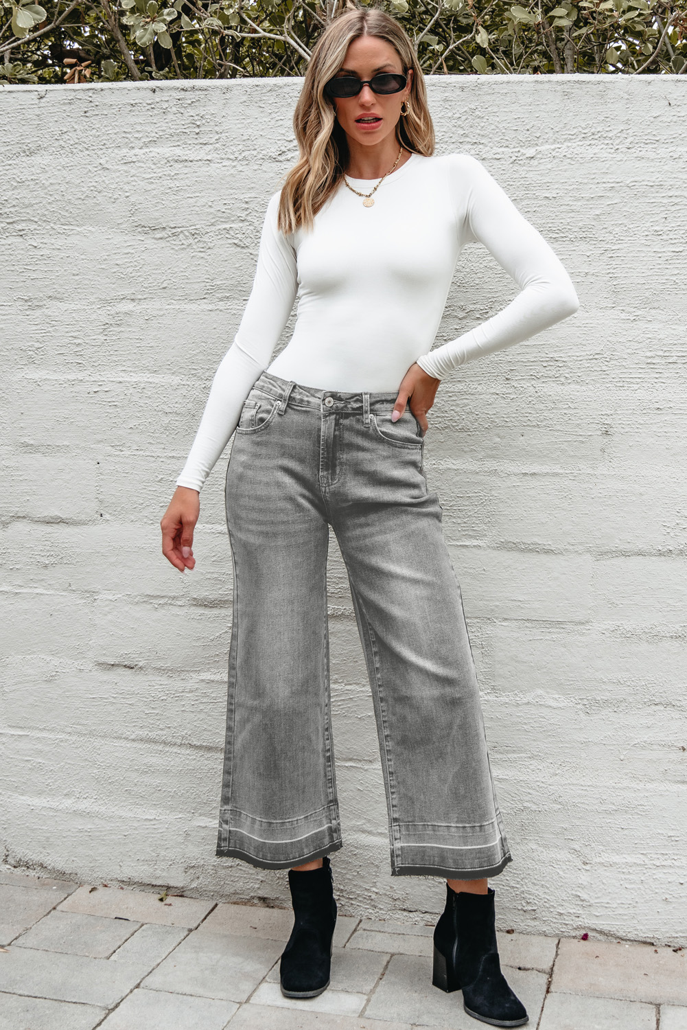 Gray Raw Hem Straight Leg Loose High Waist Jeans - loveforevers