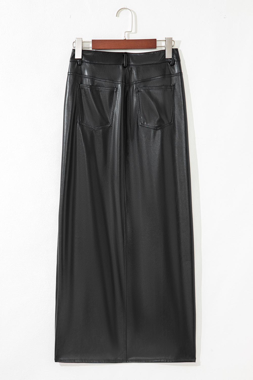 Black Faux Leather Side Slit Maxi Skirt - loveforevers