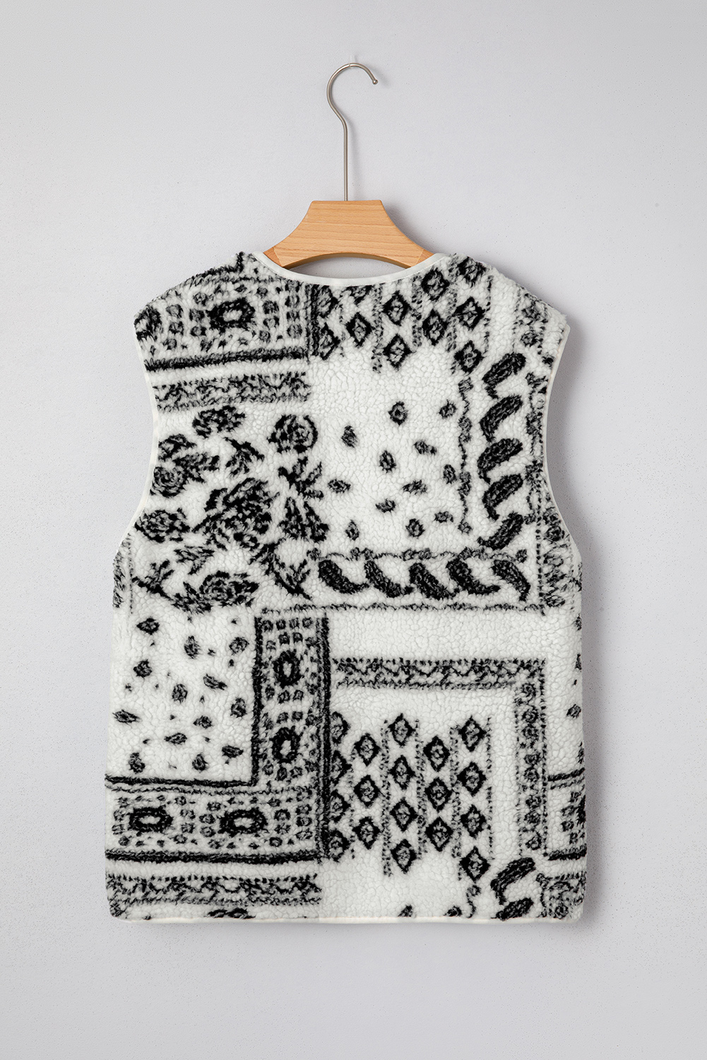 Brown Sherpa Paisley Print Pocketed Western Fashion Vest Jacket - loveforevers