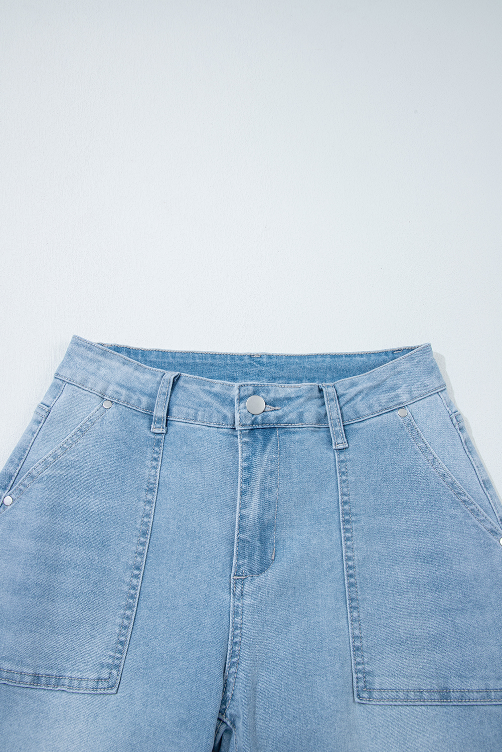 Beau Blue High Rise Barrel Relaxed Patch Pocket Jeans - loveforevers