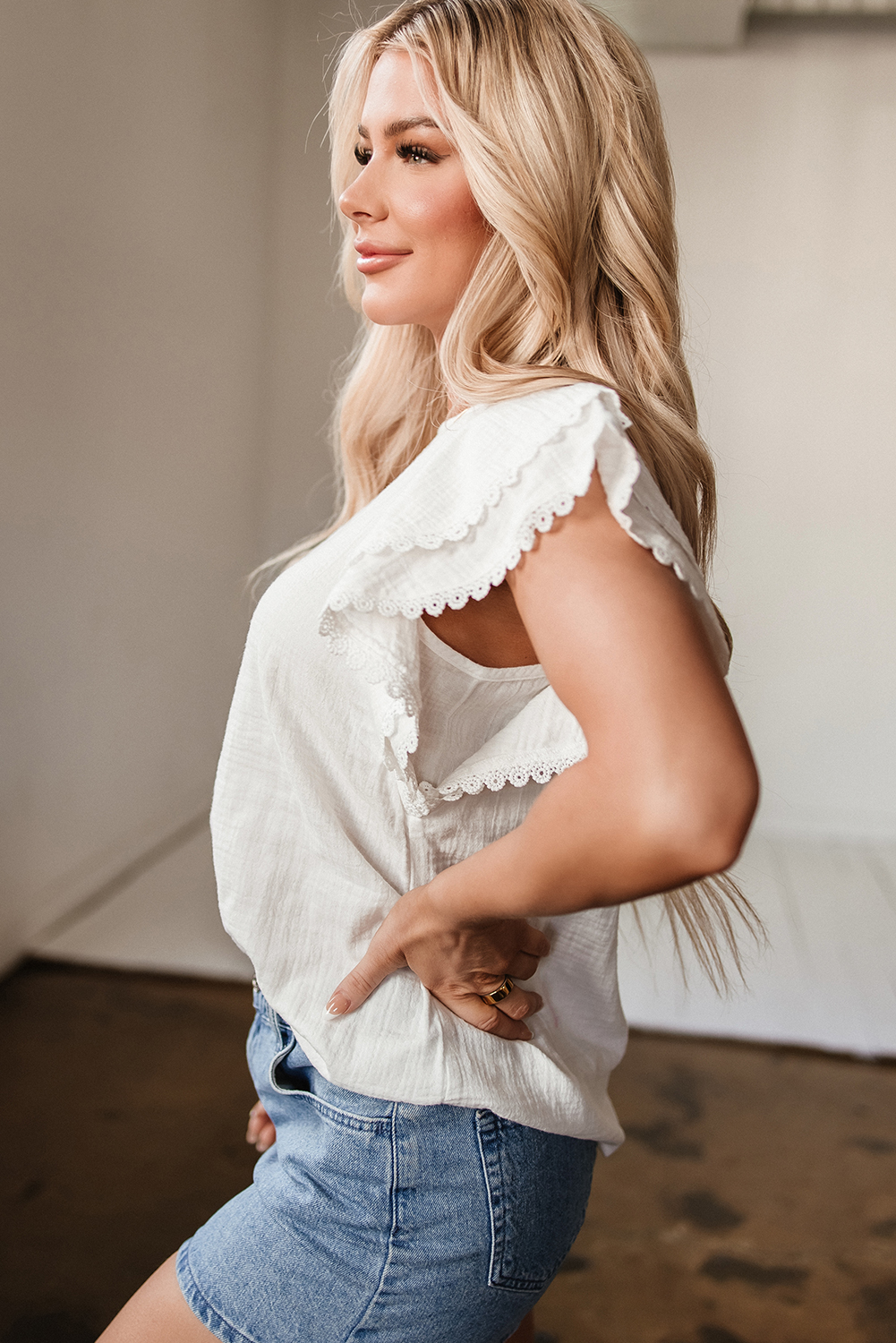 White Crinkled Layered Ruffled Flutter Sleeve Blouse - loveforevers