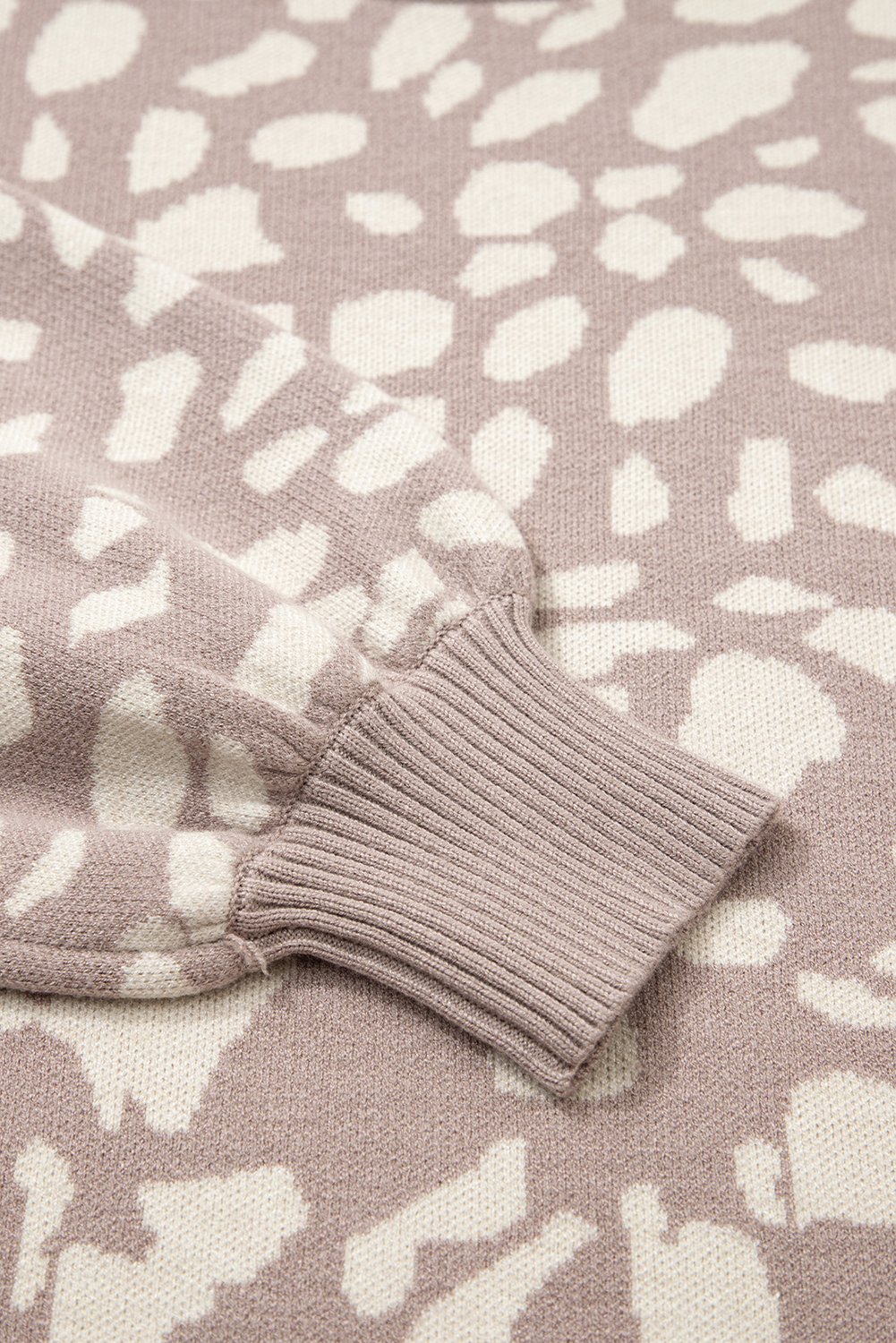 Gray Leopard Spots Pattern Ribbed Trim Drop Shoulder Sweater - loveforevers