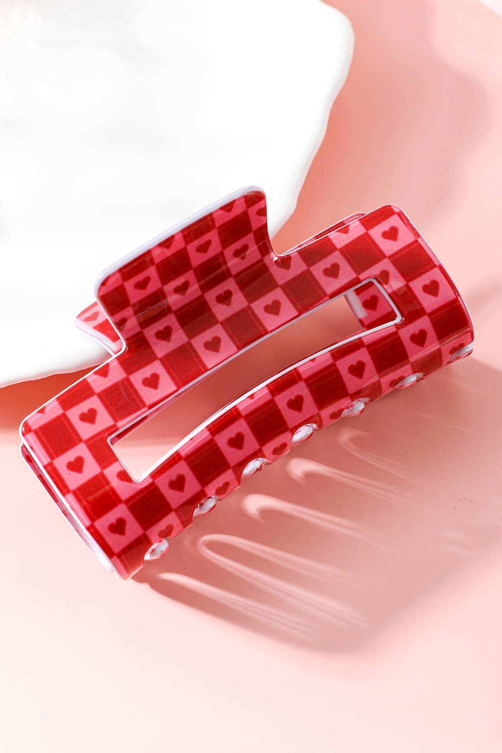 Racing Red Heart Checkered Print Cut Out Hair Claw Clip - loveforevers