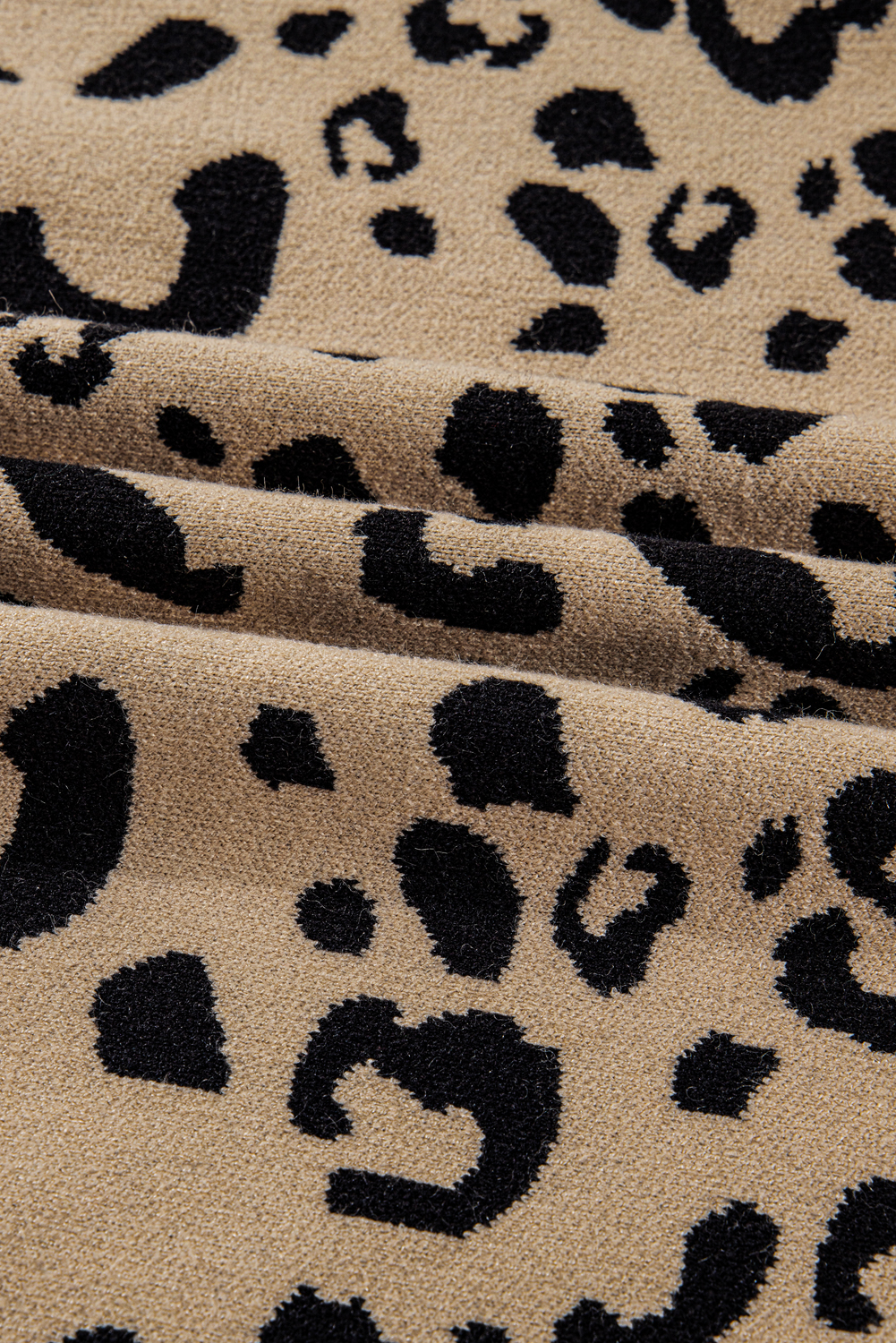 Dearlovers Brown Leopard Pattern Lace Ribbed Detail Button Cuffed Sweater - loveforevers