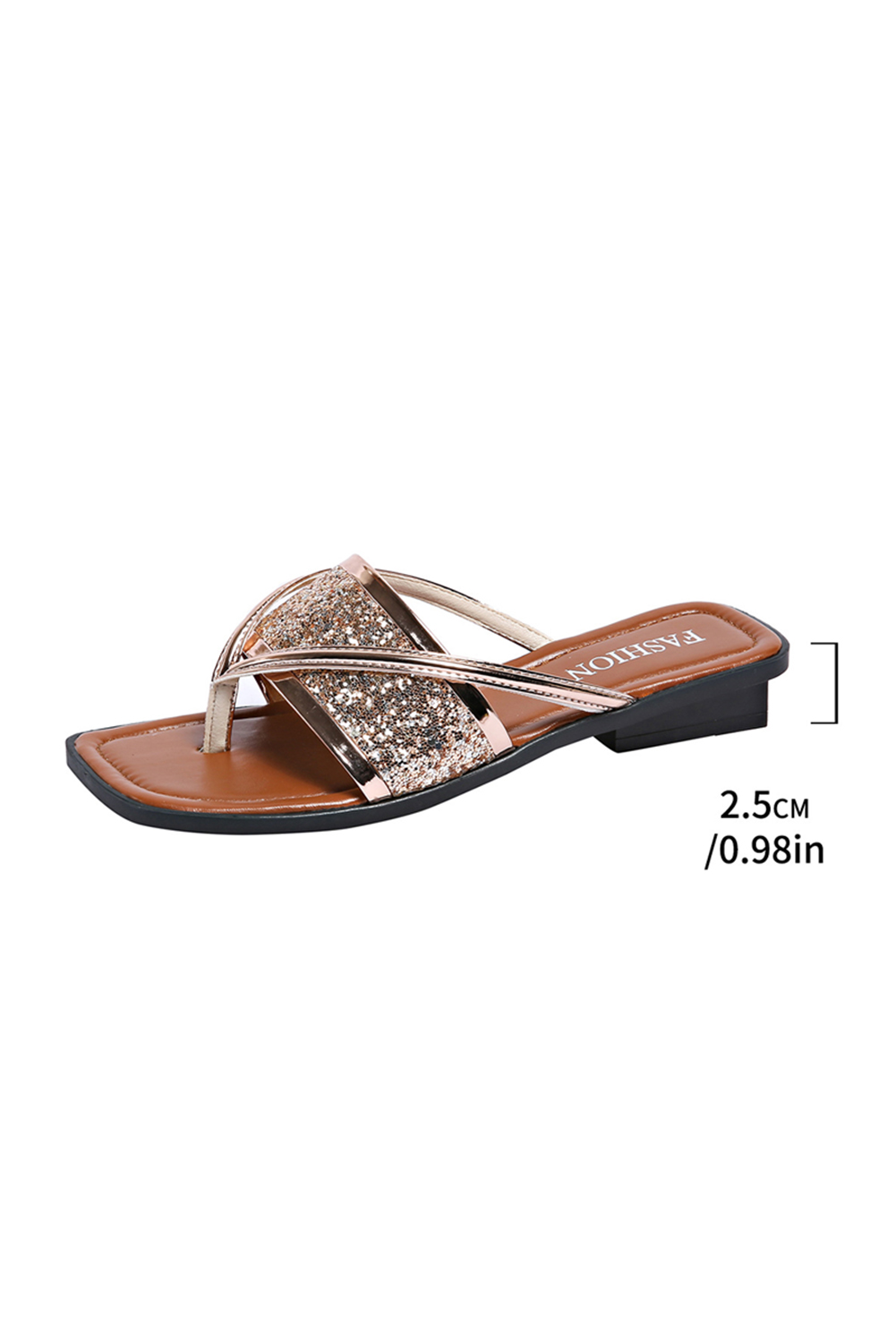 Gold Glitter Band Square Toe PU Leather Flat Slippers - loveforevers