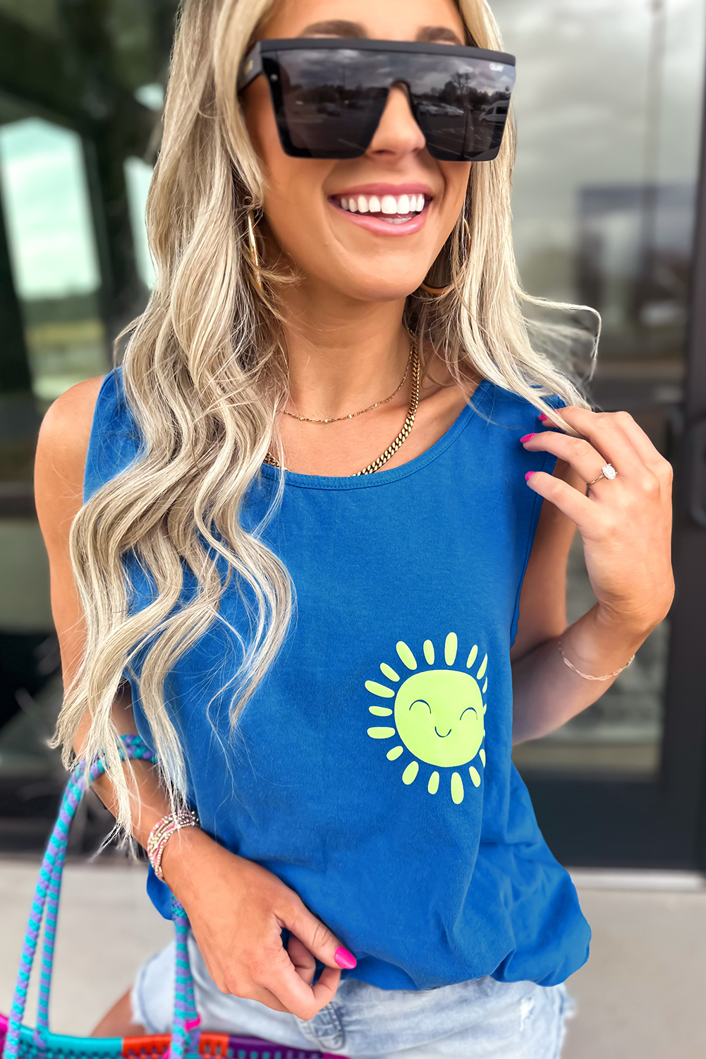 Blue Sun Graphic Casual Tank Top - loveforevers