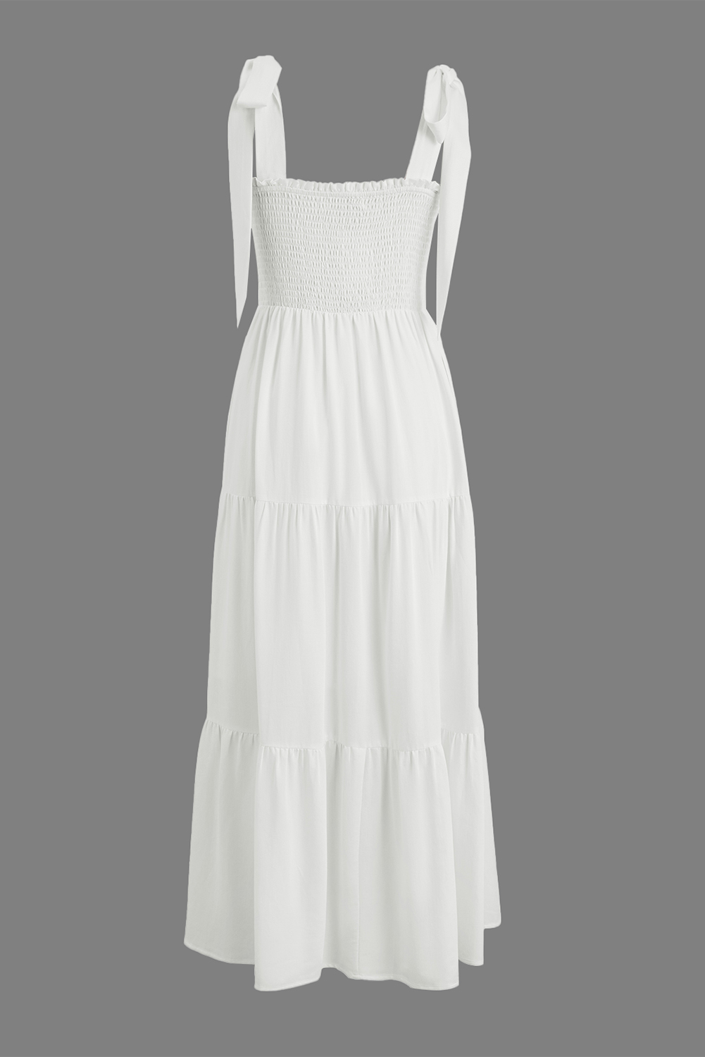 White Customizable Knot Straps Smocked Bodice Tiered Blank Maxi Dress - loveforevers