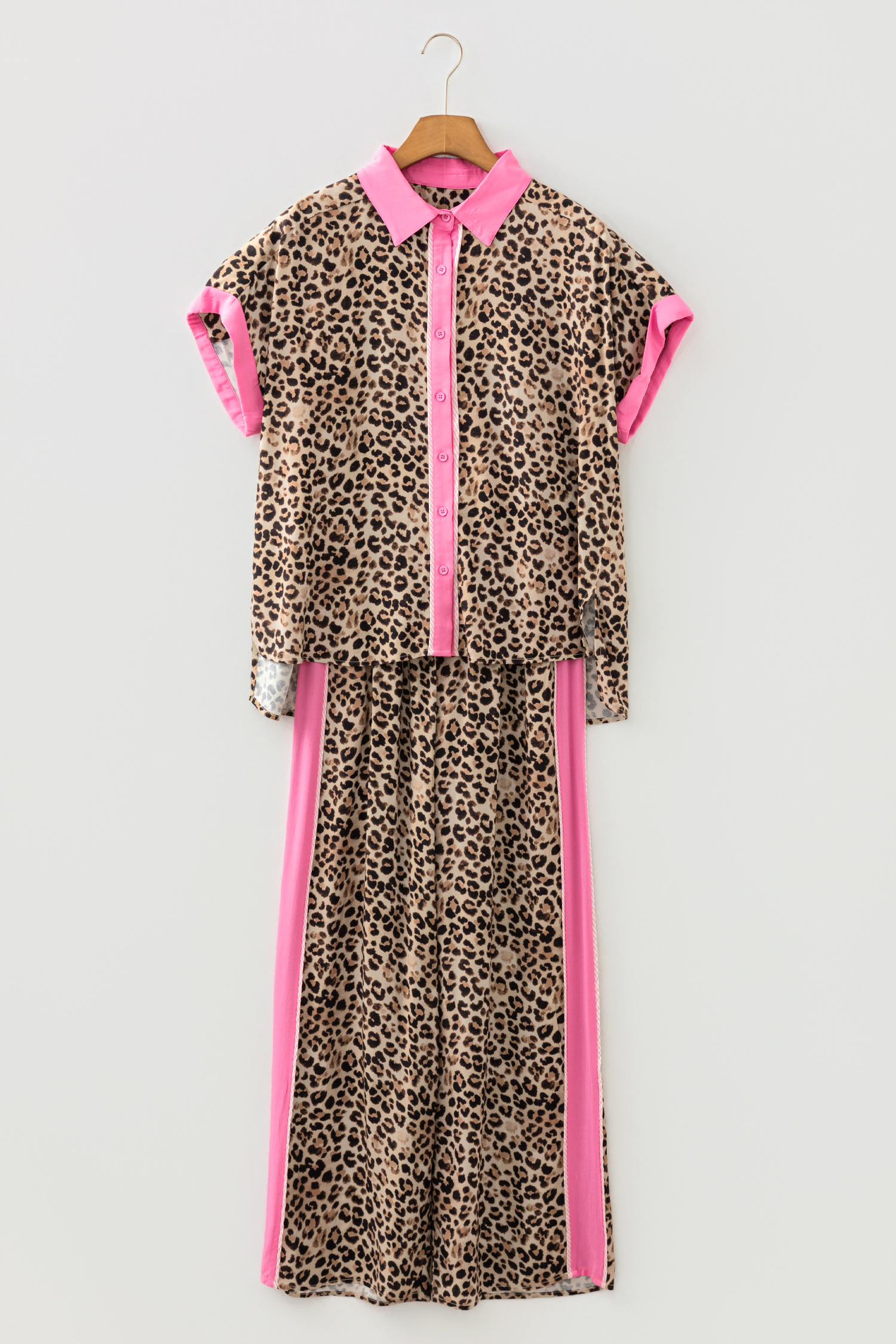 Brown Contrast Trim Leopard Top and Pant Set - loveforevers