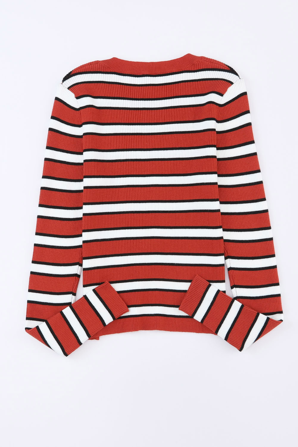 Striped Print Ribbed Knit Slim Fit Top - loveforevers