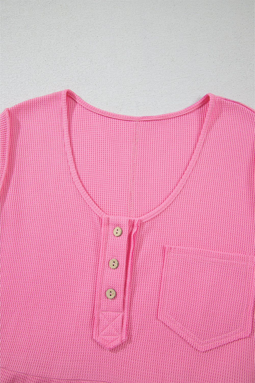 Bright Pink Waffle Textured Button Round Neck A-line Tiered Sleeveless Dress - loveforevers