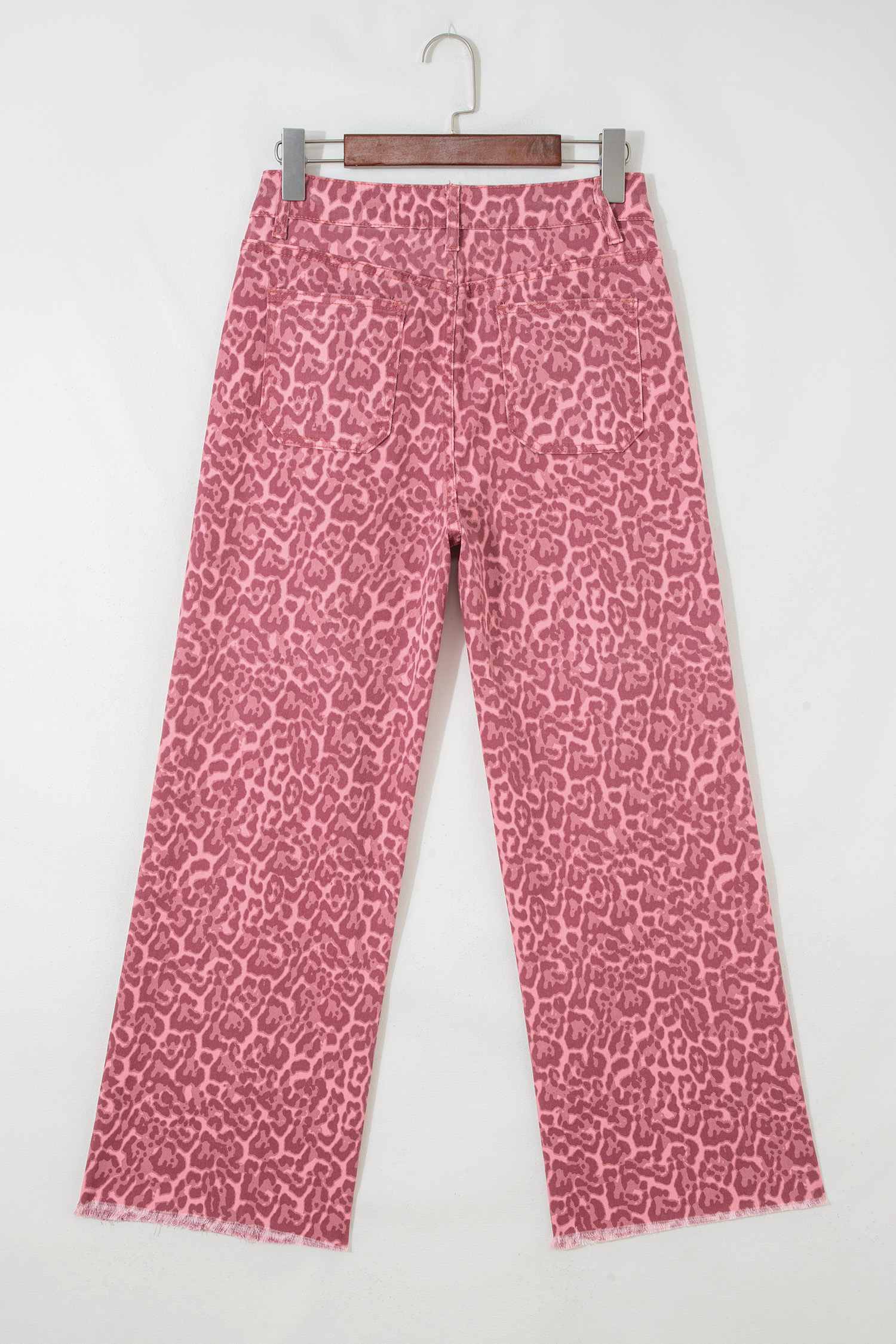 Rose Leopard Frayed Edge Wide Leg High Waist Jeans - loveforevers