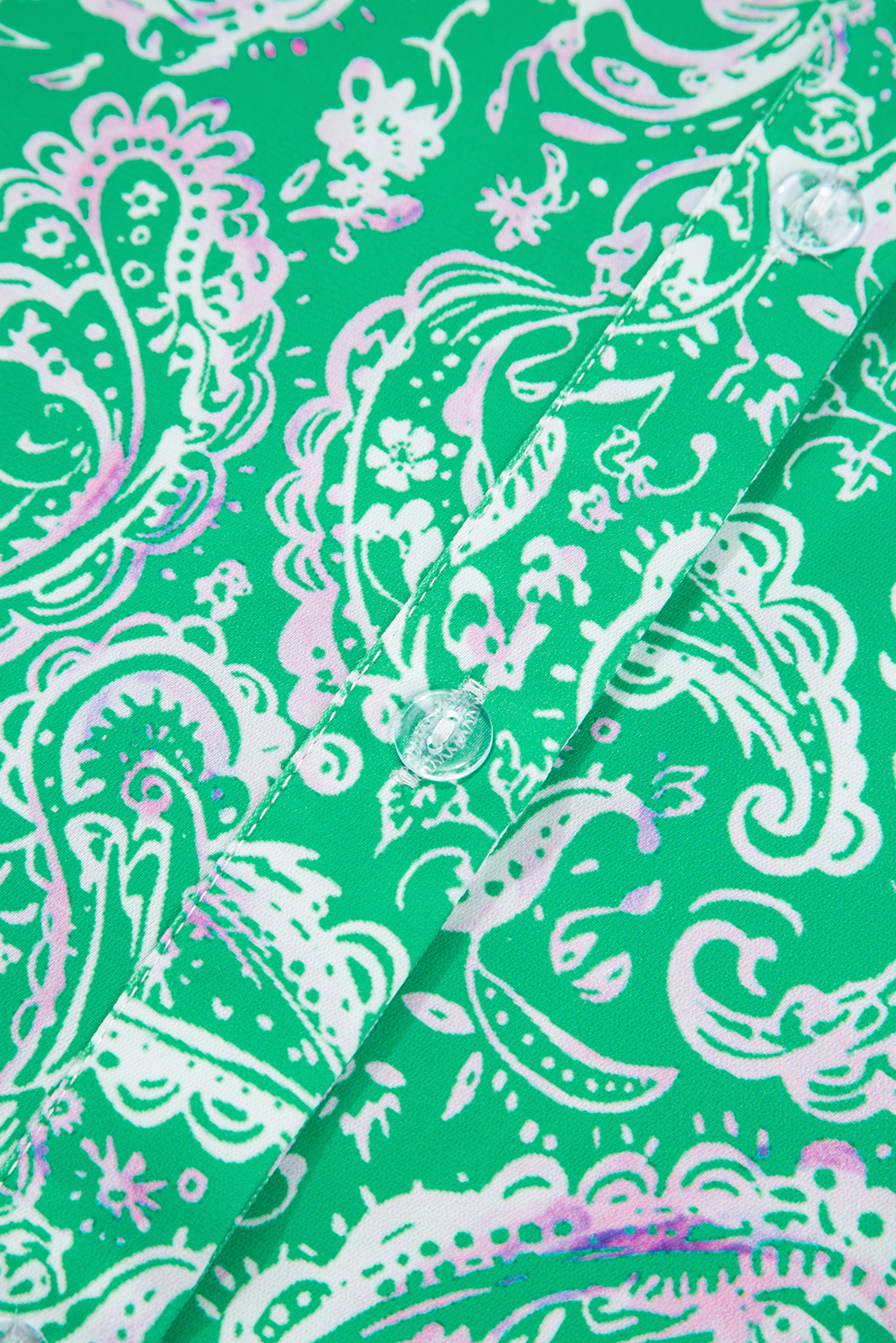 Green Paisley Print Long Sleeve Button Front Tied Waist Mini Dress - loveforevers