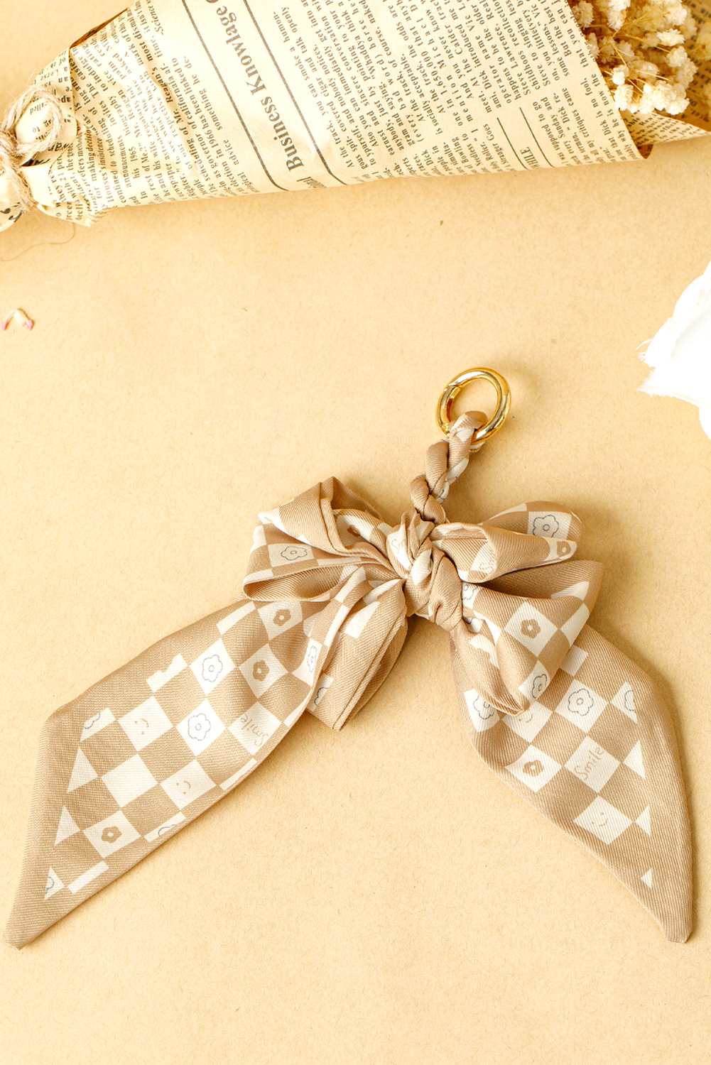 Smoke Gray Checkered Flower Bow Knot Keychain - loveforevers