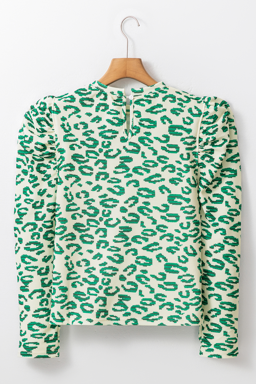 Blackish Green Leopard Print Mock Neck Puff Sleeve Top - loveforevers