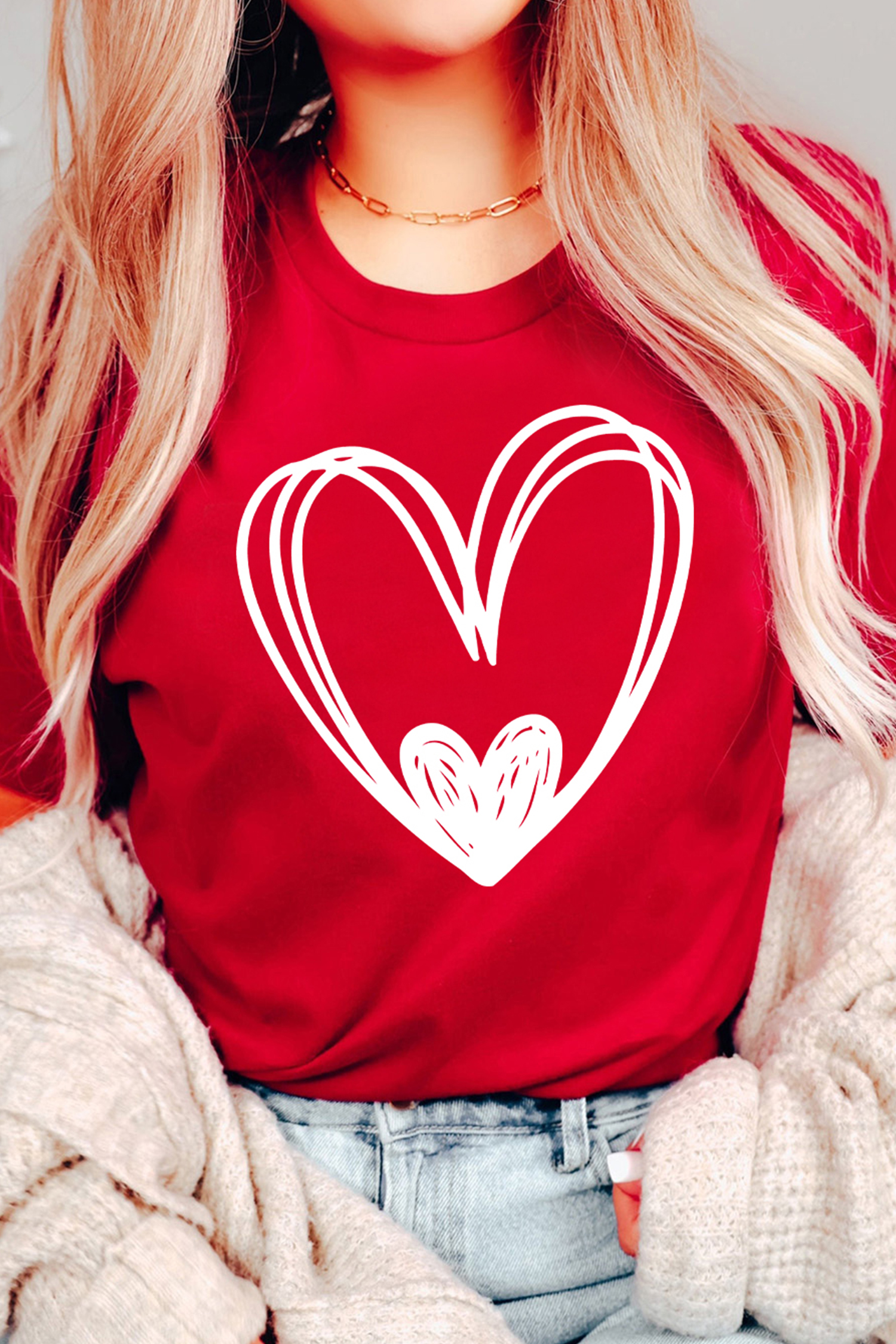 Red Hand Drawn Heart Valentines Day Fashion T Shirt - loveforevers
