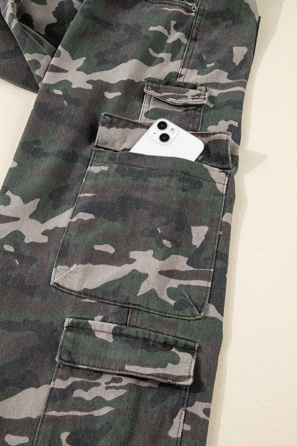 Green Camo Denim Cargo Wide Leg Pants - loveforevers