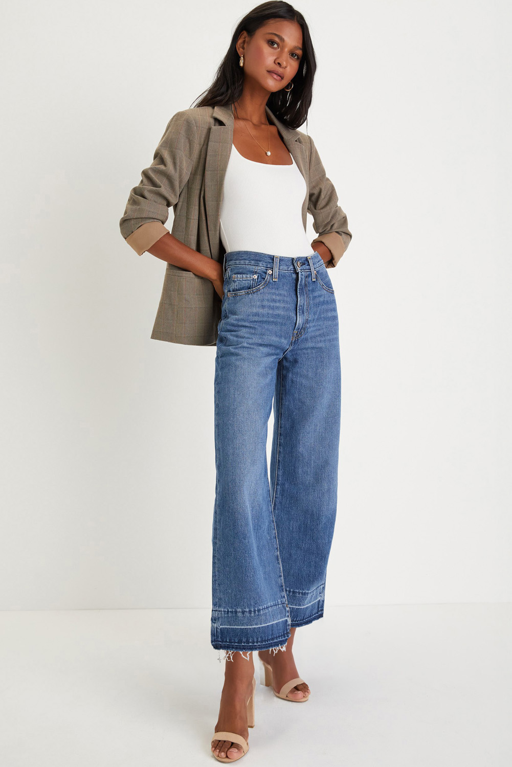 Gray Raw Hem Straight Leg Loose High Waist Jeans - loveforevers