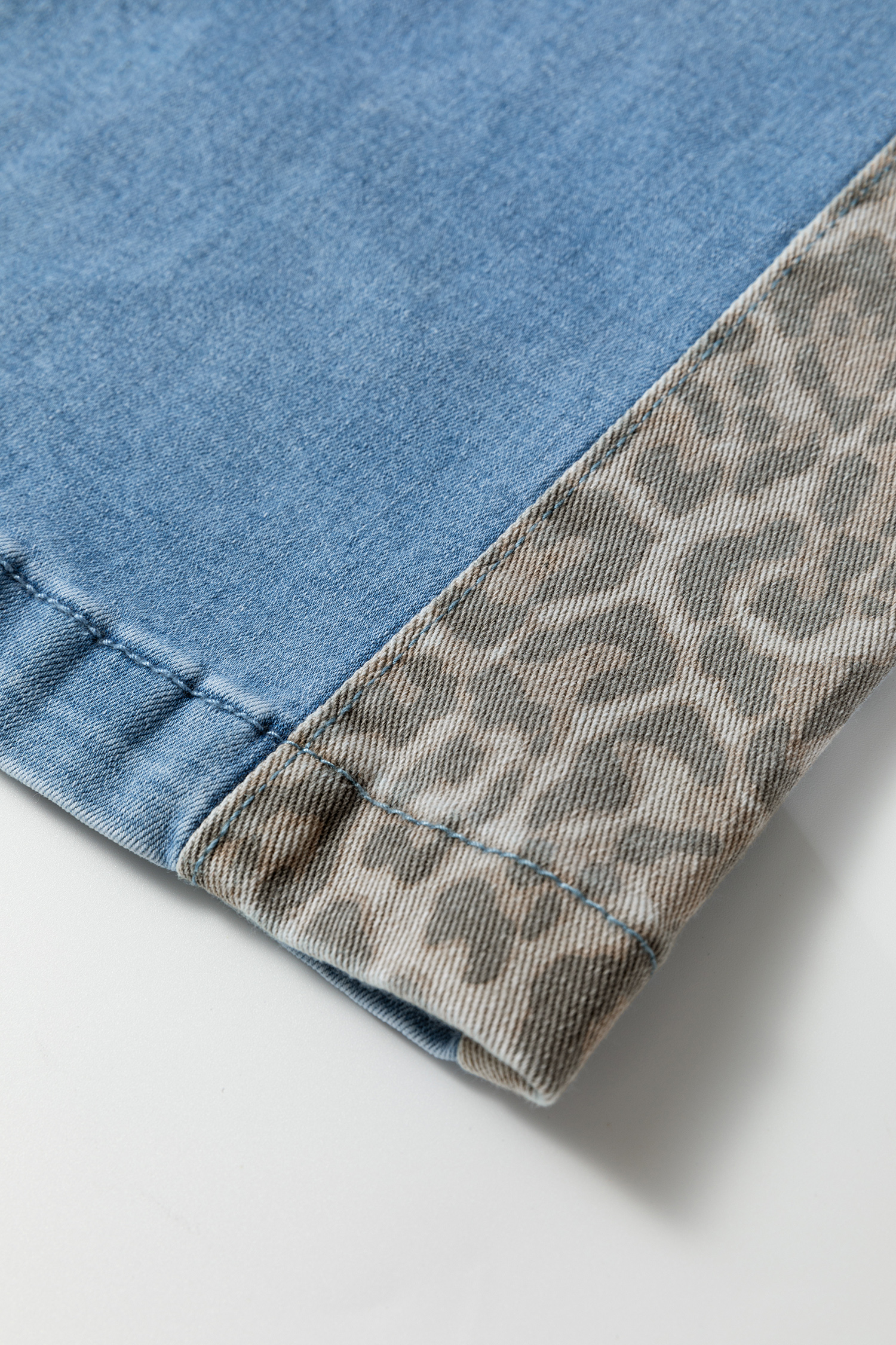 Beau Blue Drawstring Elastic Waist Leopard Striped Side Panel Wide Leg Jeans - loveforevers