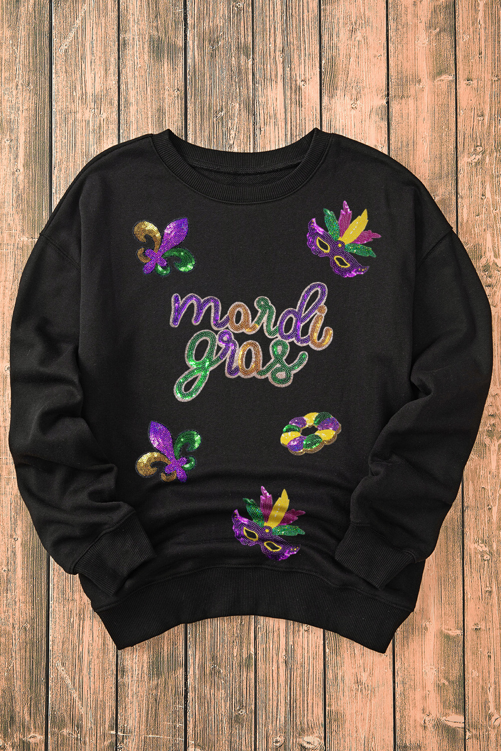 Black Sequin mardi gras Fleur de Lis Graphic Pullover Sweatshirt - loveforevers