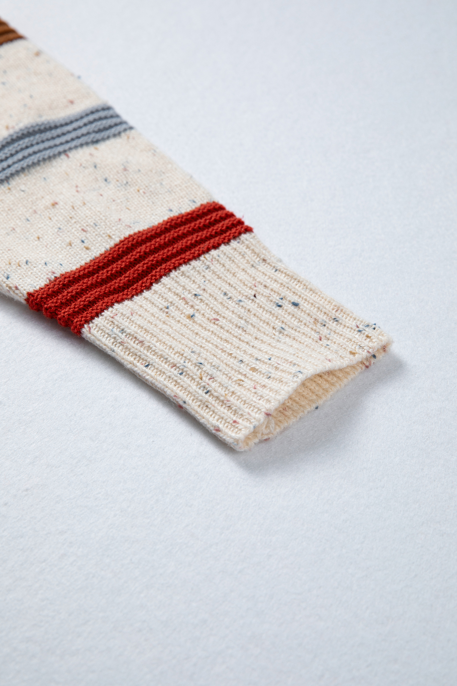Beige Stripe Exposed Seam Drop Shoulder Heathered Knit Sweater - loveforevers