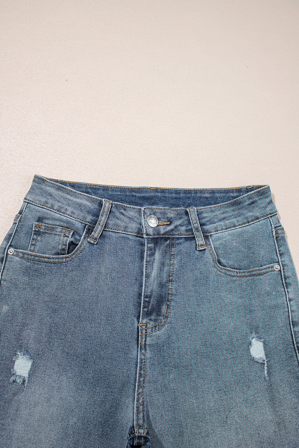 Beau Blue Slightly Distressed Ankle-length Straight Jeans - loveforevers