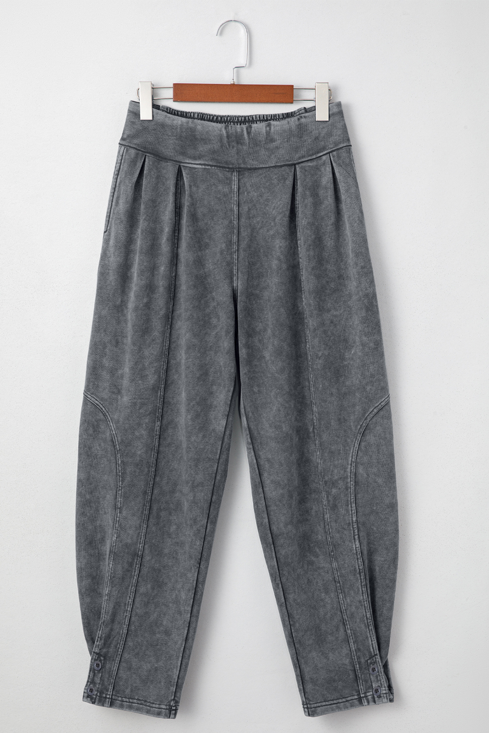 Medium Grey Mineral Wash Jogger Style High Waist Casual Pants - loveforevers