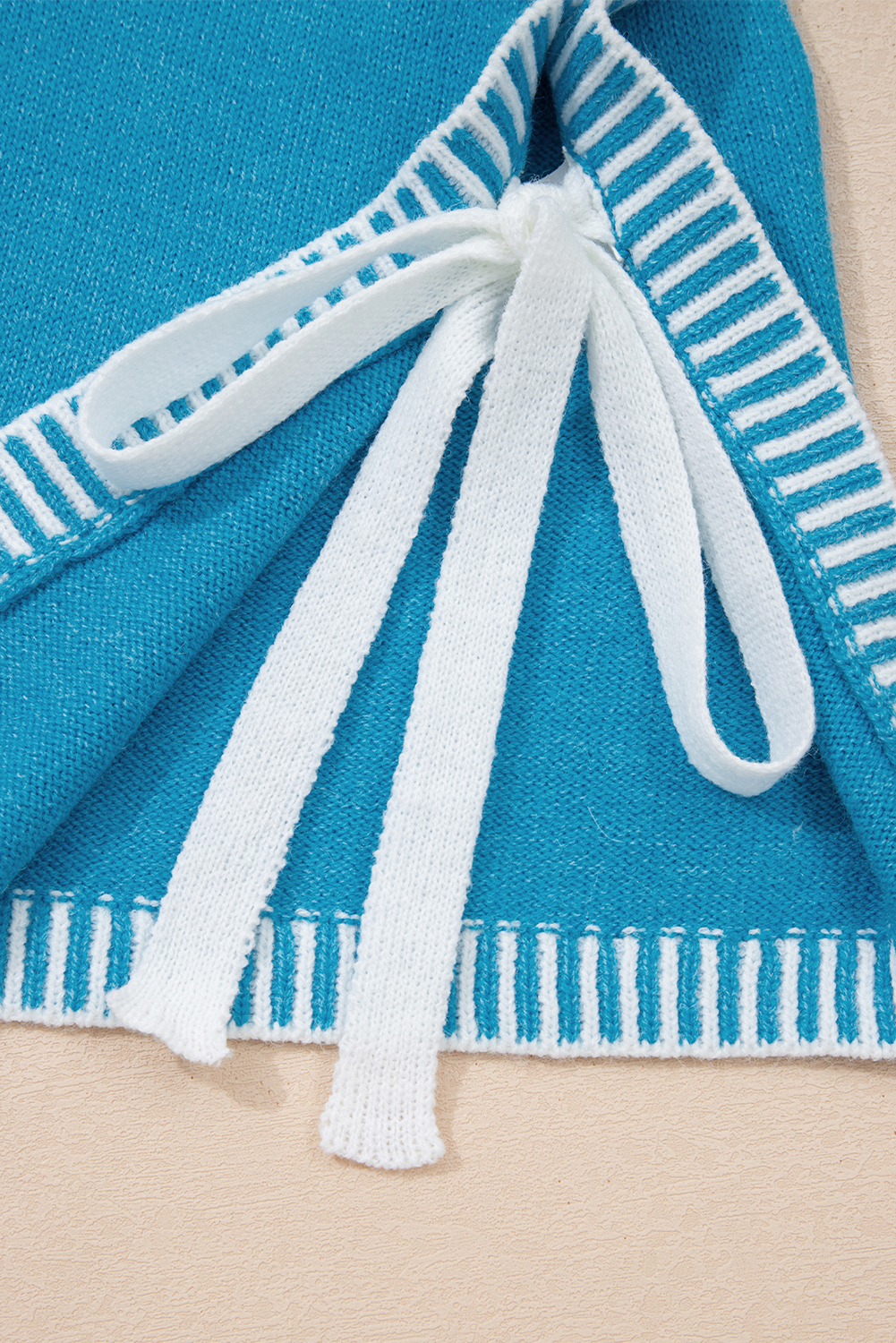 Blue Contrast Stitch Trim Knot Side Mock Neck Sweater Vest - loveforevers