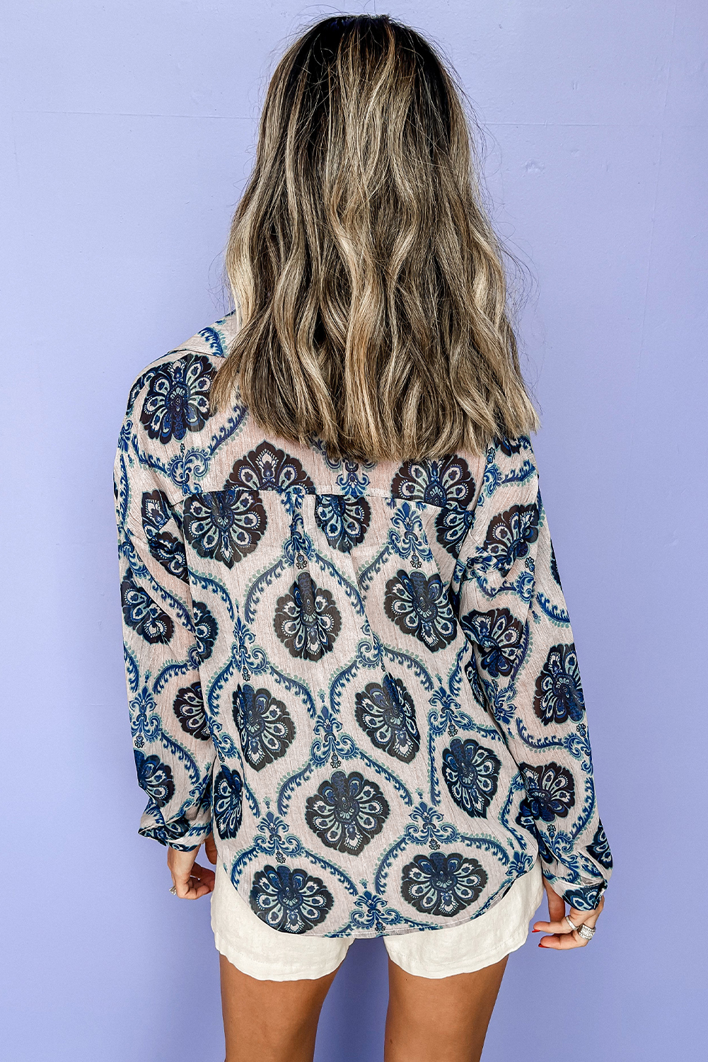 Blue Tribal Pattern Buttoned Front Loose Shirt - loveforevers