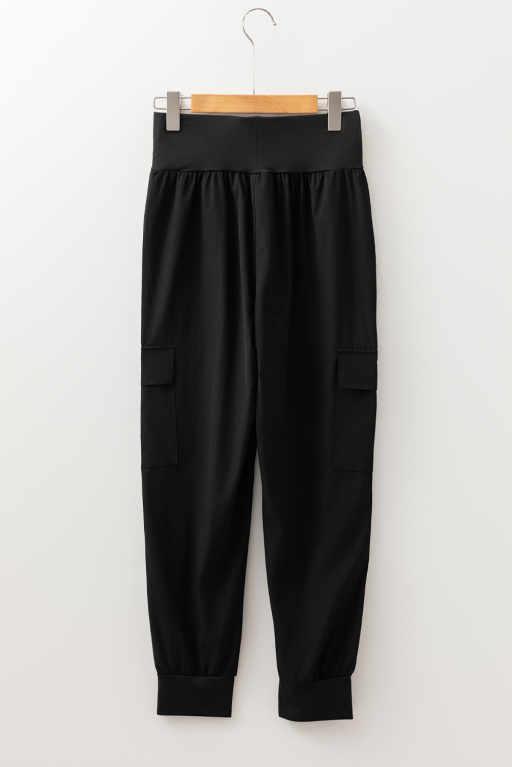 Black Elastic High Waist Pocketed Cargo Jogger Pants - loveforevers