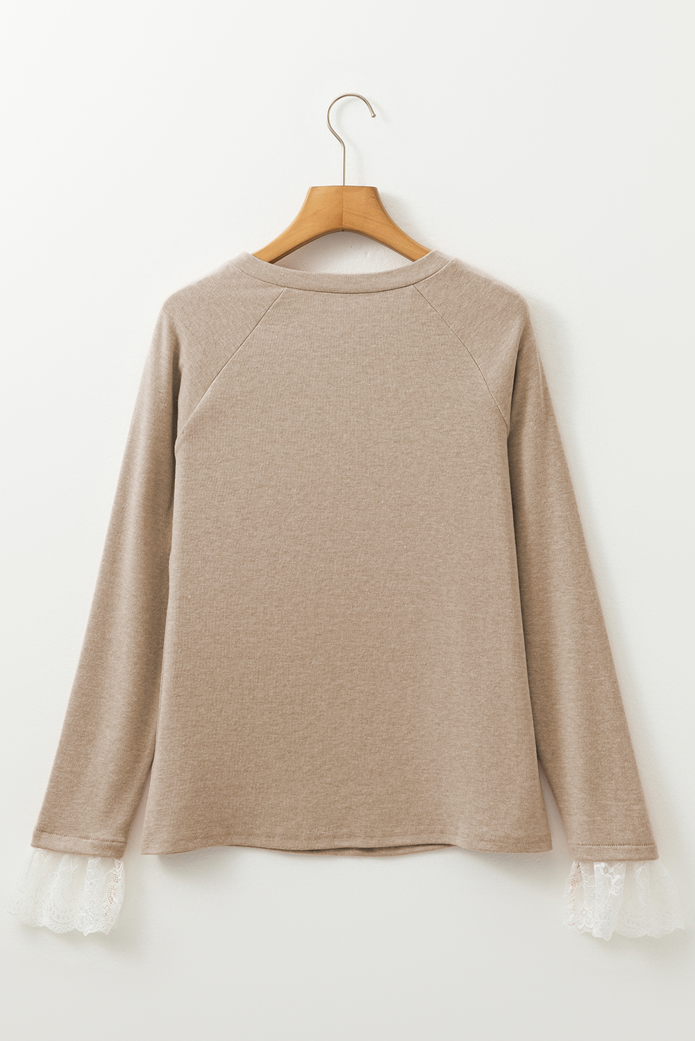 Parchment Seam Detail Lace Contrast Cuffs Raglan Sleeve Top - loveforevers