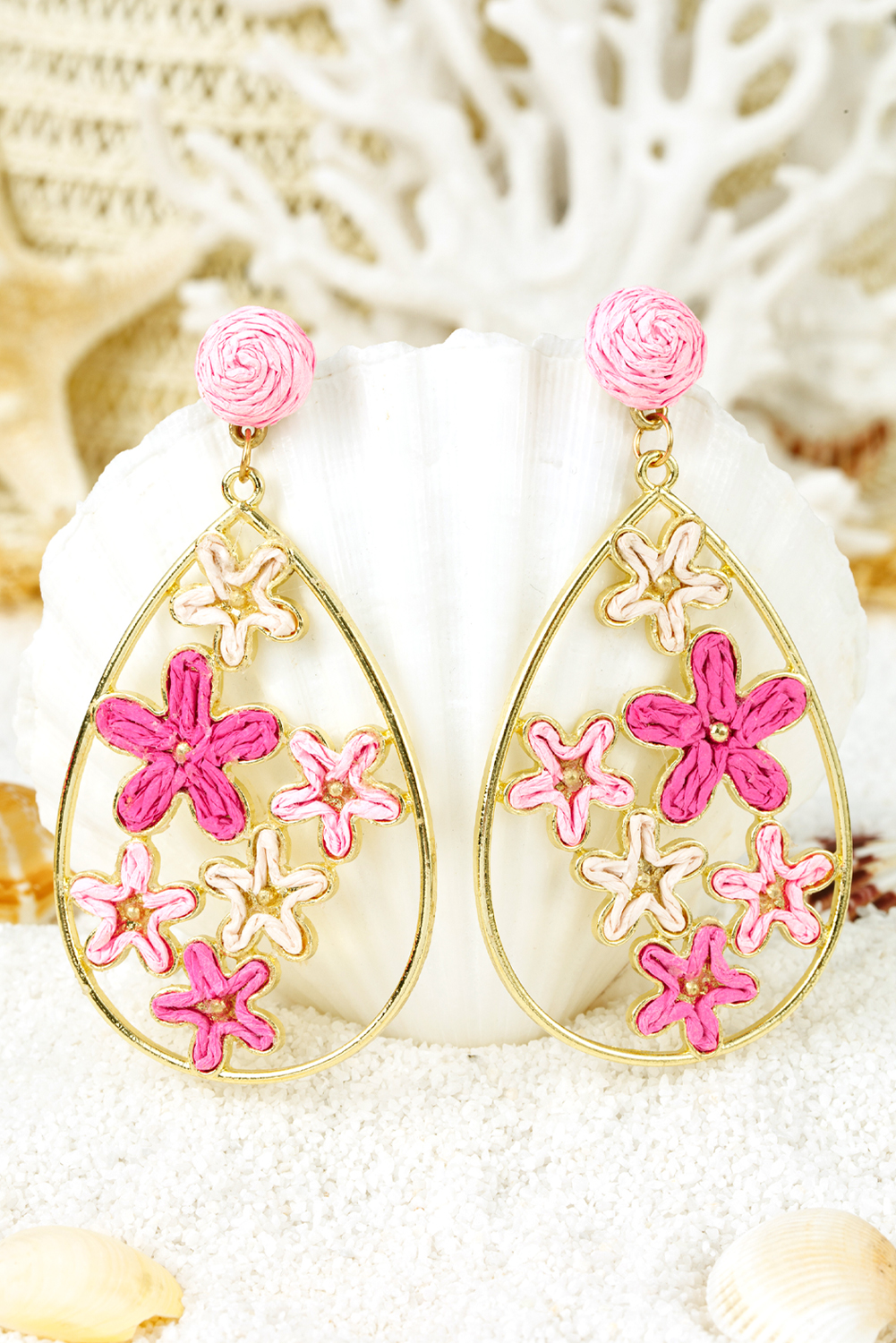 Rose Red Flower Plaited Gold Plated Waterdrop Earrings - loveforevers