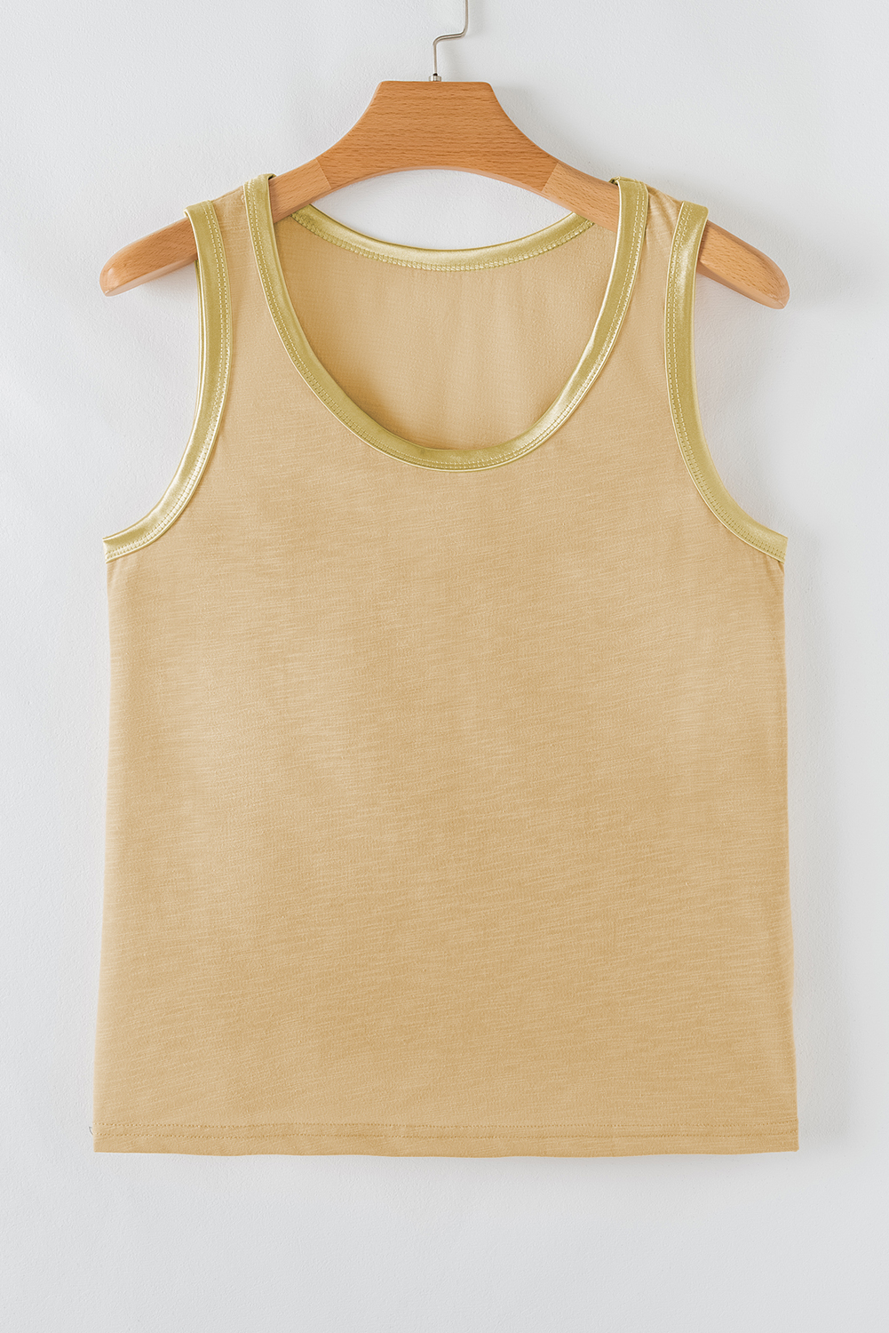 Tan Metallic Sheen Edge Scoop Neck Tank Top - loveforevers