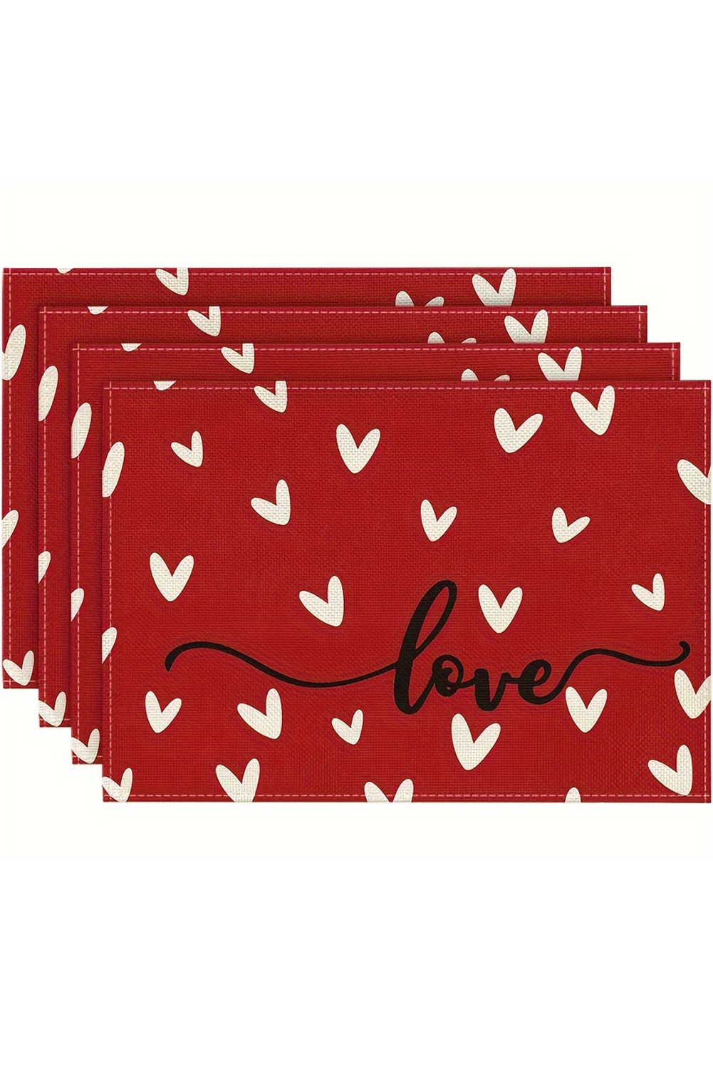Racing Red Love Heart Print Antifouling Reusable Flax Placemat - loveforevers