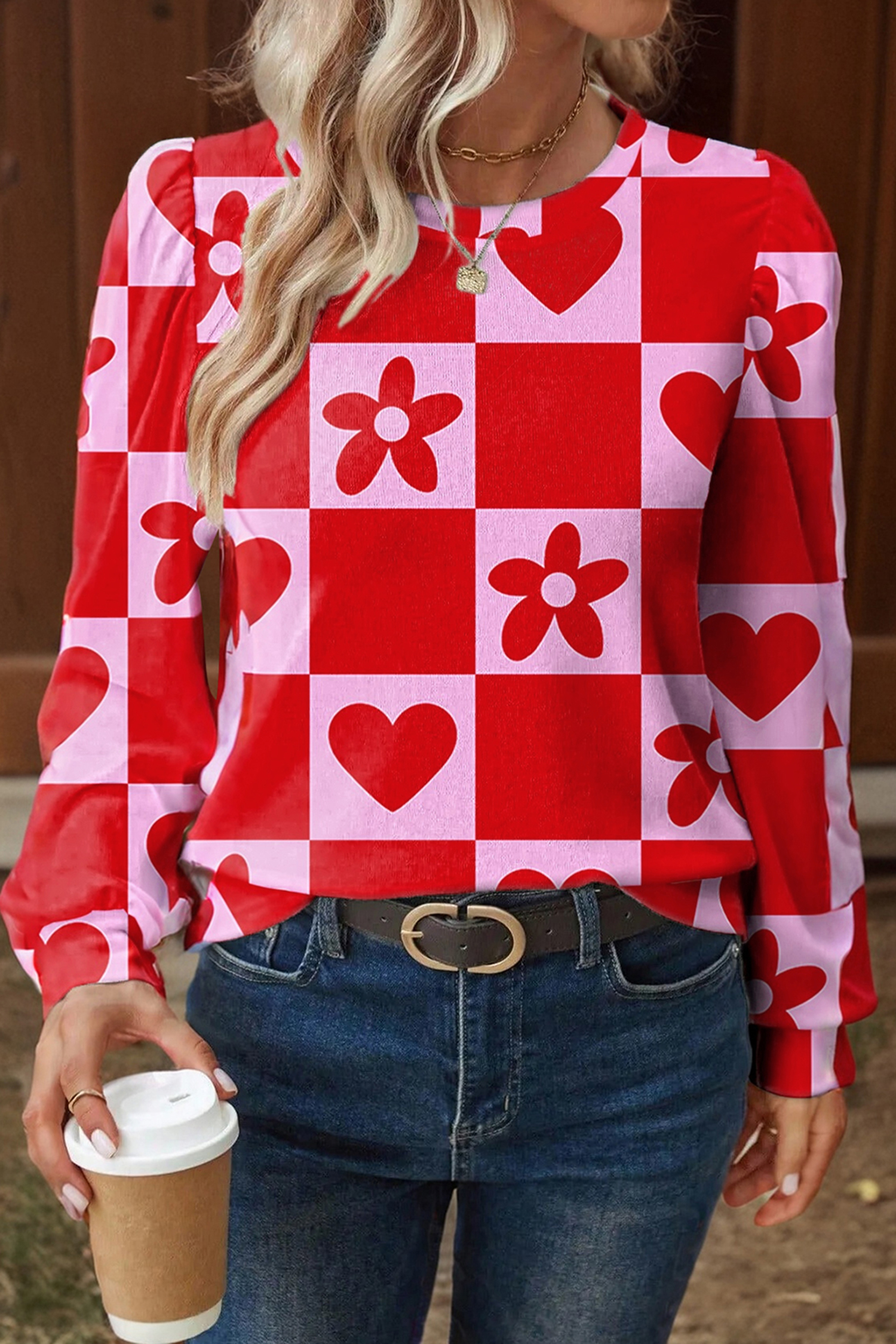 Red Dotted Heart Festive Valentine Blouse - loveforevers