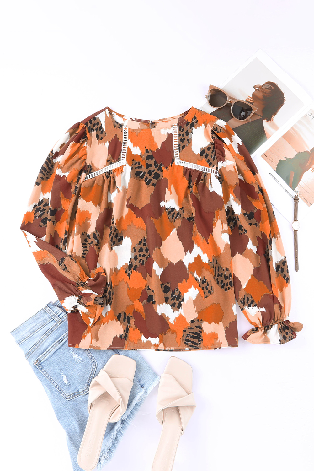 Abstract Printed Long Sleeve Blouse - loveforevers
