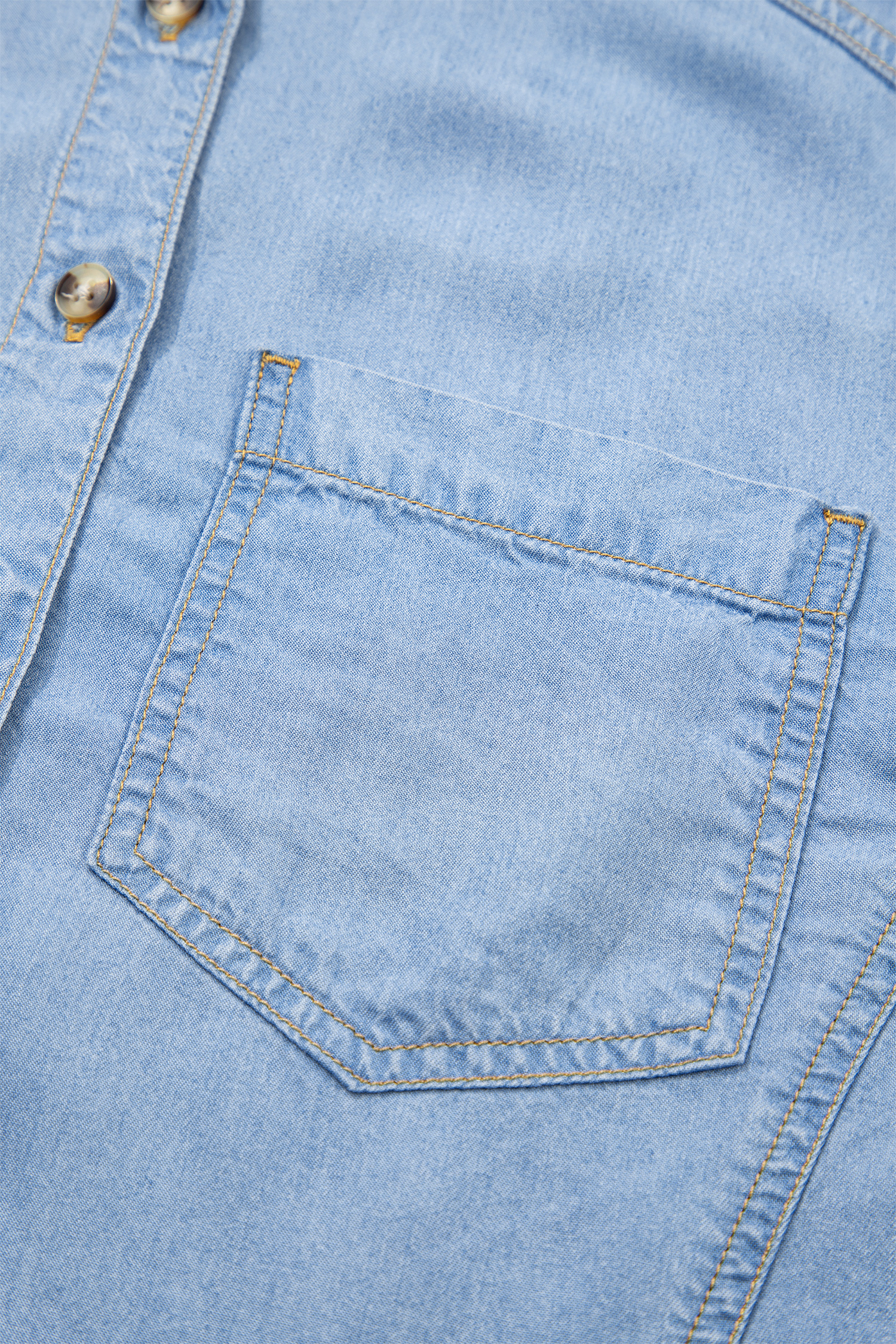 Beau Blue Half Sleeve Button Down Ruffled High Low Chambray Shirt - loveforevers