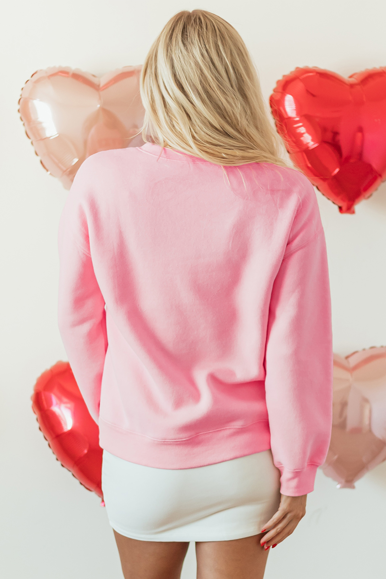 Pink Bow Printed Big Heart Valentines Day Pullover Sweatshirt - loveforevers
