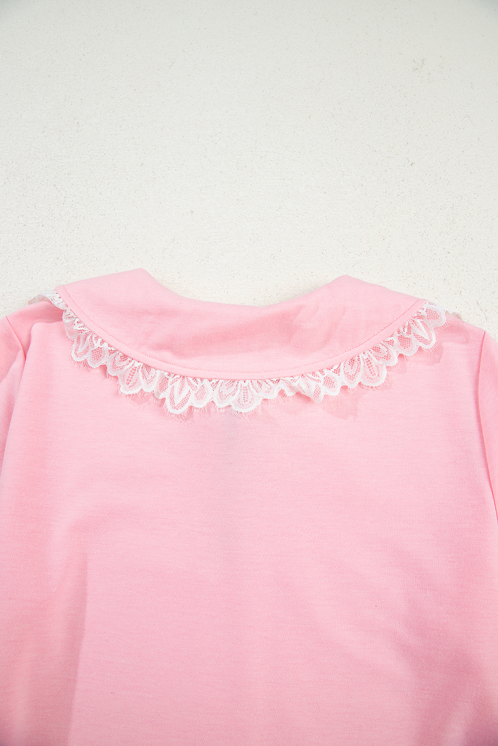 Pink Peter Pan Lace Embellished Neck Collision Sweatshirt and Skirt Two Piece Set - loveforevers