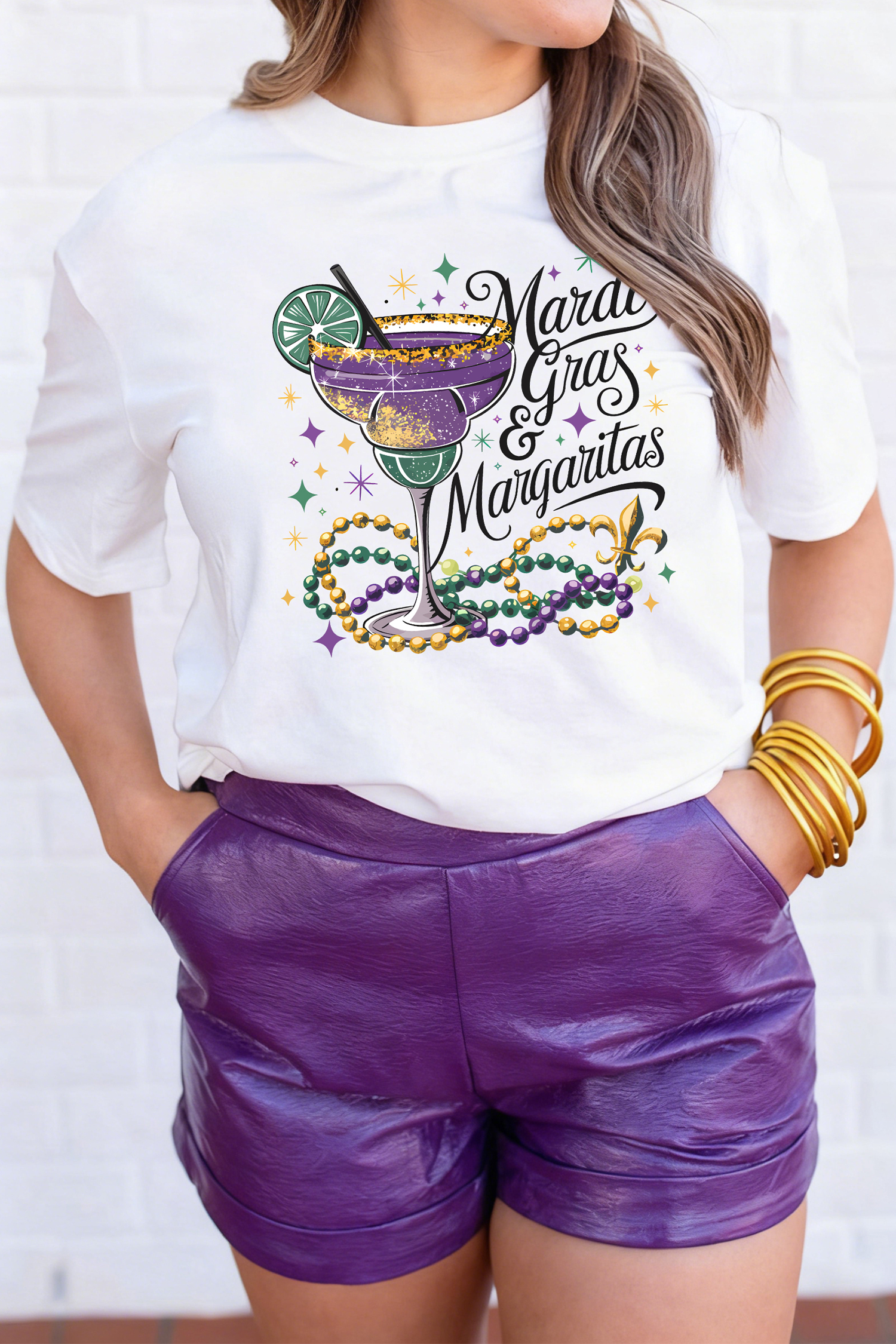 White Mardi Gras Margaritas Cheerful Graphic Tee - loveforevers